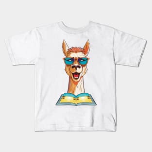 Librarian Llama, Summer Llama, Llama Reading Book Kids T-Shirt